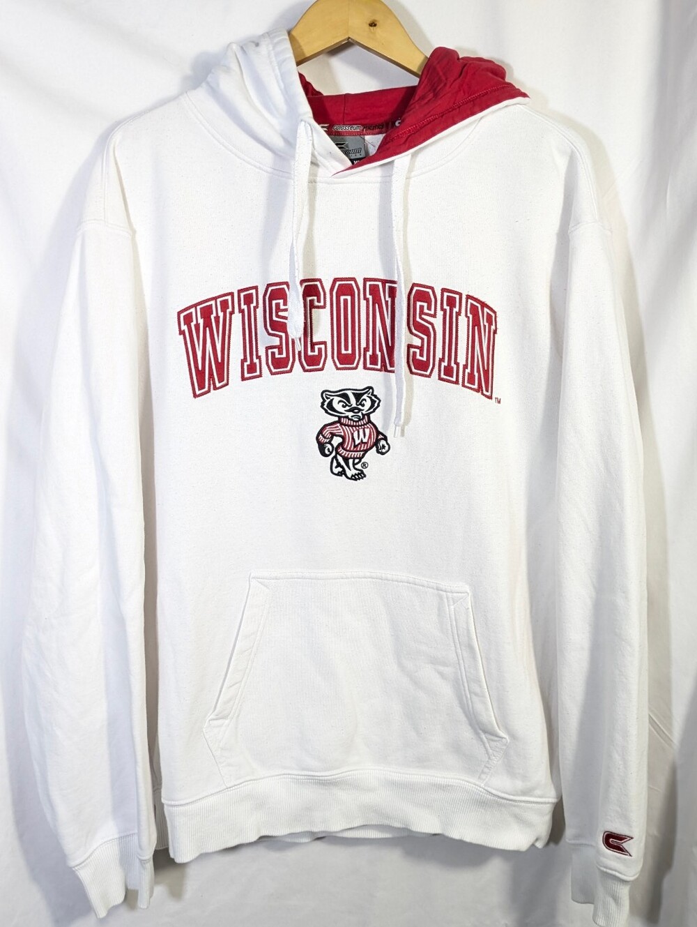 Bucky Badger UW-Madison Collegiate White Cotton Blend Hoodie Men’s or Women’s XL